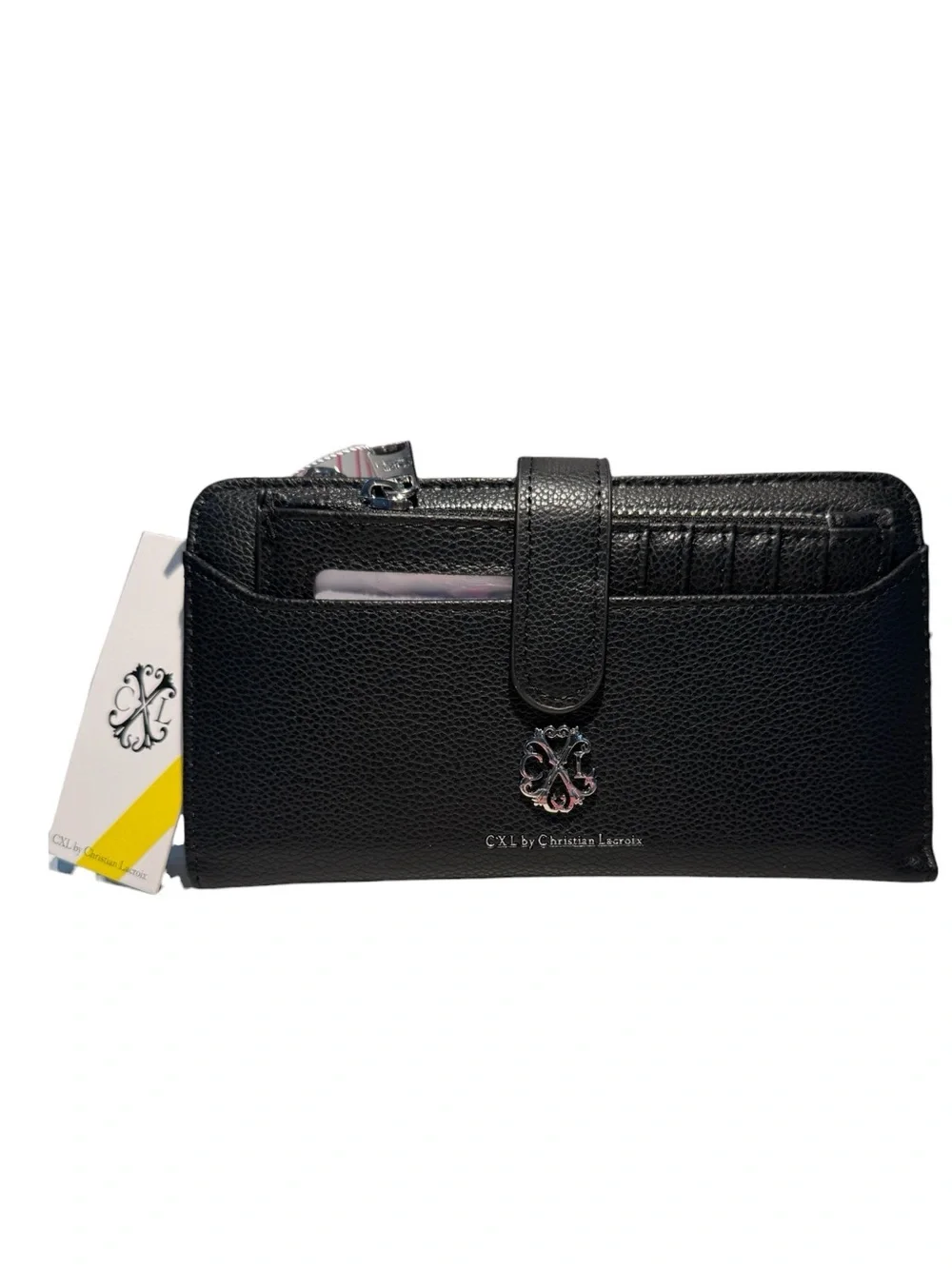 Christian Lacroix Bryce Pebble ID Fold Zipper Wallet Black | NWT